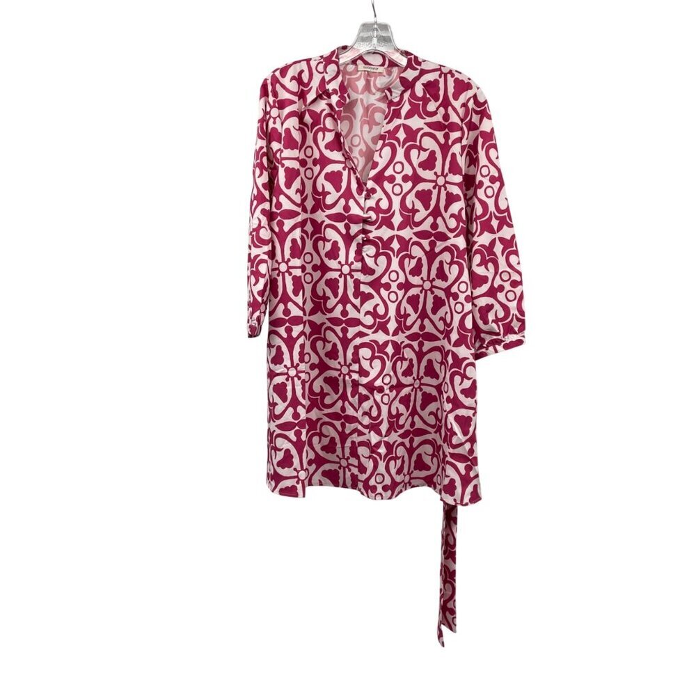 Sunday Up Womens Shift Dress 3/4 Sleeve Pink/White Size Large Belted